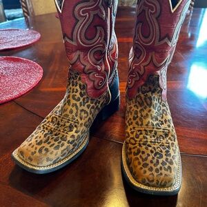 Ariat Brown and Red Heeled Boots with Square Toe